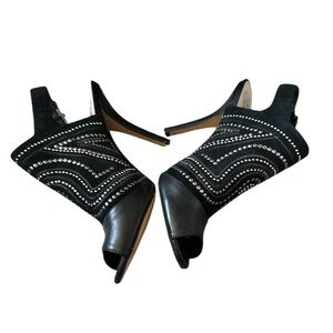 Camuto Yolana Black Leather Suede Slingback Peep Toe Sandal Heels Shoes 8.5